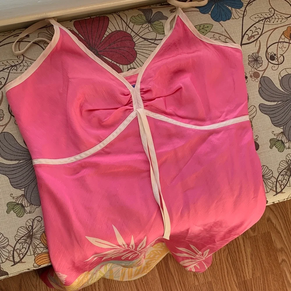 Tori Richard Pink 100 silk spaghetti strap dress with Cream Accents - Picture 14 of 17